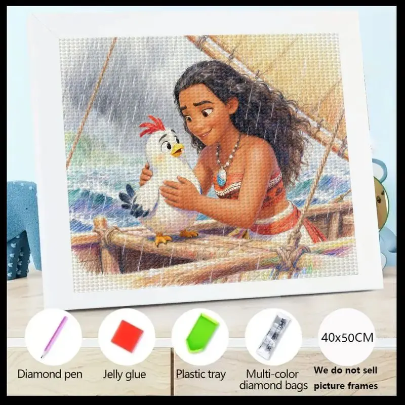 

1 шт. DIY 5D полный дрель комплект алмазной живописи, Disney Moana и Heihei мультфильм принцесса приключения искусства, сверкающий кристалл горный хрусталь G