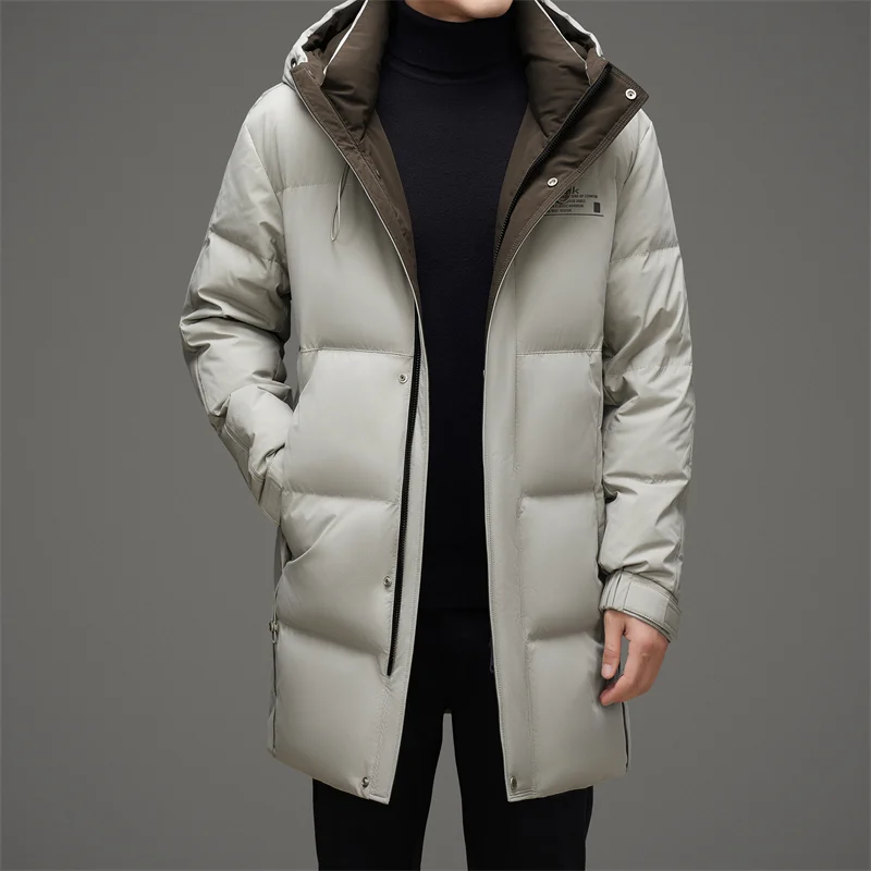 Mid-Length Hooded Duck Down Jackets 2024 Winter Men\'s Windproof Loose Warm Top Puffer Coats Outwear Casual Thicken Down Clothing