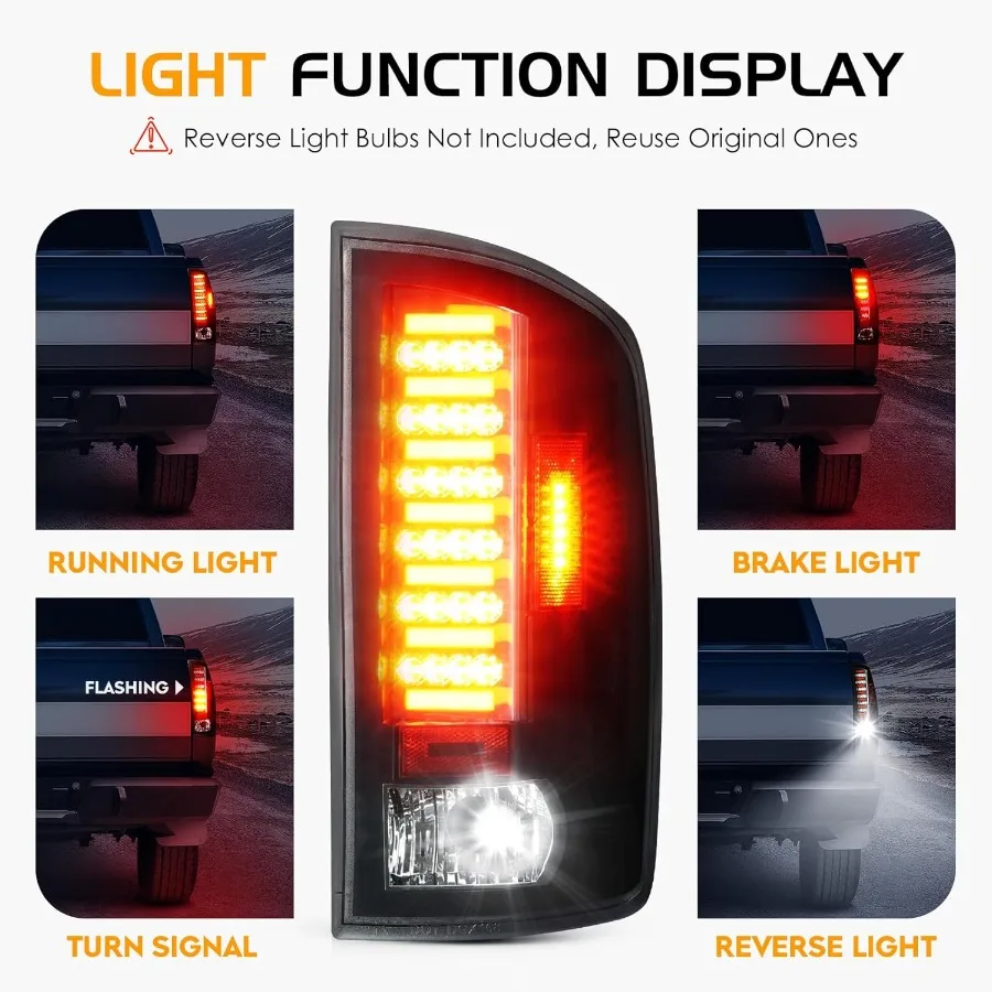 LED Tail Lights with Third Brake Light for Dodge Ram 1500 20022006 and Dodge Ram 2500 3500 20032006 3Piece Set with Chrome Hous