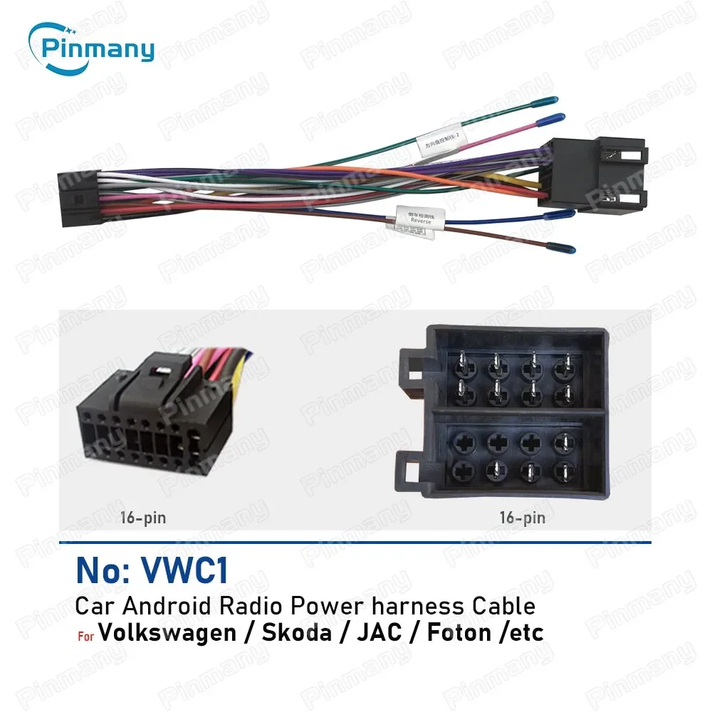 

16-контактный адаптер кабеля к ISO, разъем жгута проводов, универсальный аксессуар, провод для VW Skoda JAC Foton, автомобильный Android, головное устройство, радио