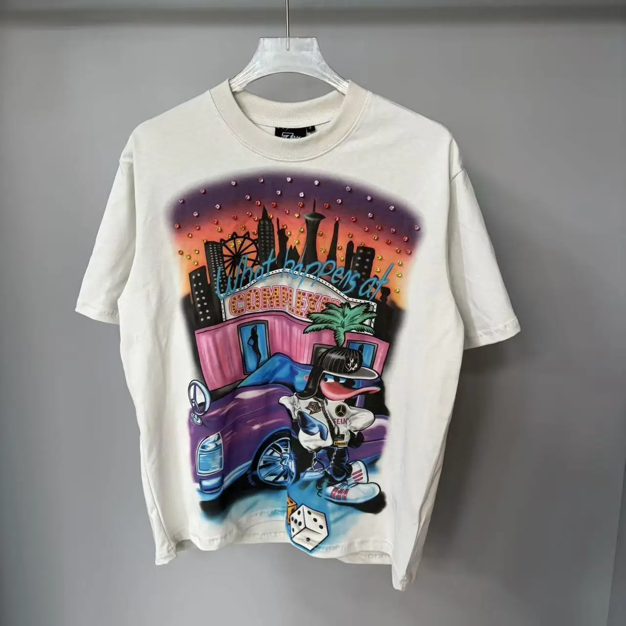 Boy Letter Rhinestone White Black Cotton Short Sleeve Tshirts for Men and Women Harajuku Hip Hop Loose Shinning Diamond Tees
