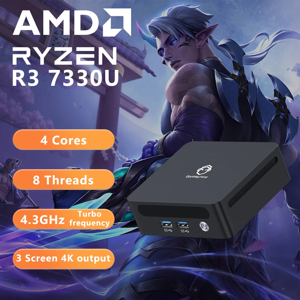 Genmachine AMD Ryzen 3 7330U (تعزيز 3.8 جيجا هرتز)، كمبيوتر صغير 16 جيجا بايت رام، 512 جيجا بايت NVMe، WiFi 6، Dual HDMI 4K@60 هرتز #1