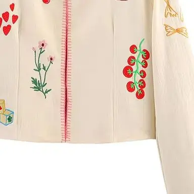 

TRAFZA 2025 Autumn Women's Fashion Embroidered Jacket Long Sleeves Female Vintage Round Collar Sweet Coats Cute Cardigan Mujer