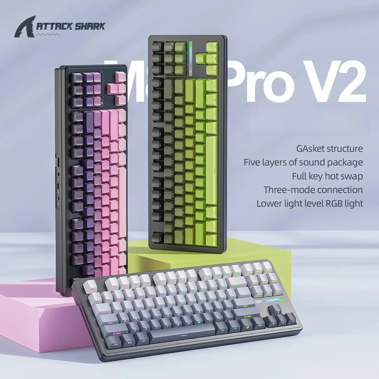 

Attack Shark M87 PRO Mechanical Gaming Keyboard Wireless Tri-Mode Hot-Swappable Custom Switch TKL 5000mAh RGB Backlit
