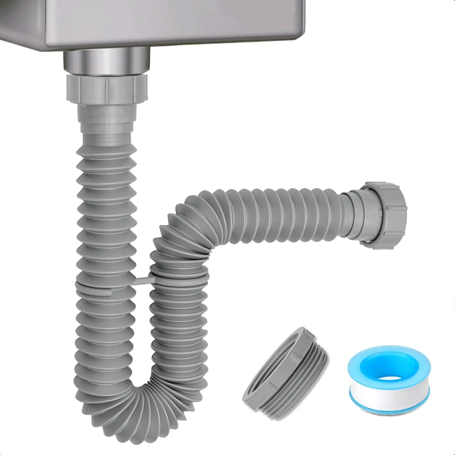 

1-1/2" & 1-1/4" Adjustable P-Trap with Adapter, Flexible Sink Drain Pipe for Bathroom Kitchen, Gray