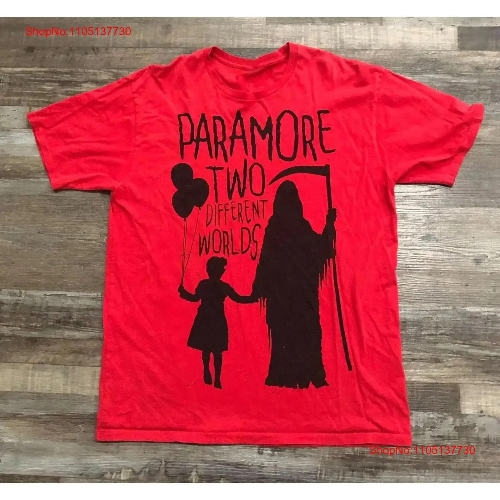 Paramore dos mundos diferentes adulto Color rojo camiseta de tamaño completo FN1212 vintage ropa de calle lavada suave Unisex ligeramente