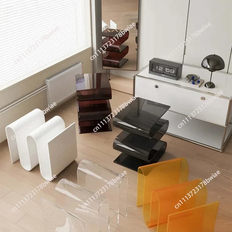 Nordic transparent acrylic side table s-shaped storage rack living room sofa bedroom popular corner table
