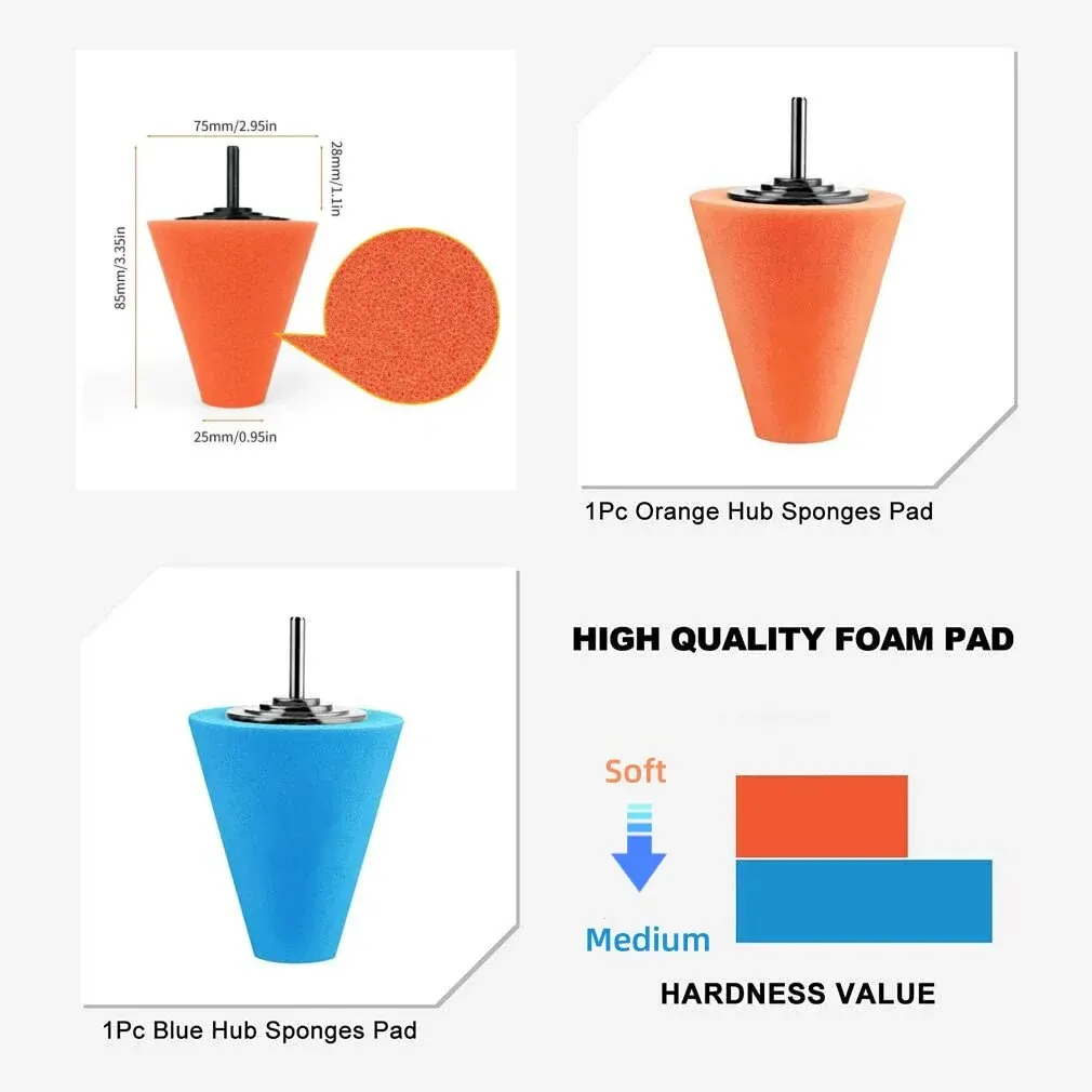2 قطعة محور السيارة إسفنجة تلميع رأس مطحنة البلاستيك المعدني طحن مخروطي الإسفنج إسفنجة تلميع عجلة