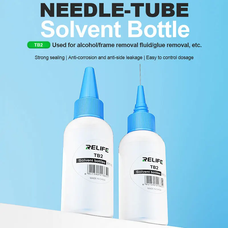 

RELIFE TB2 Solvent Bottle with Removable Needle Anti-Leak Double Cap Scale for Alcohol Glue Frame Removal Fluid Board Cleaning
