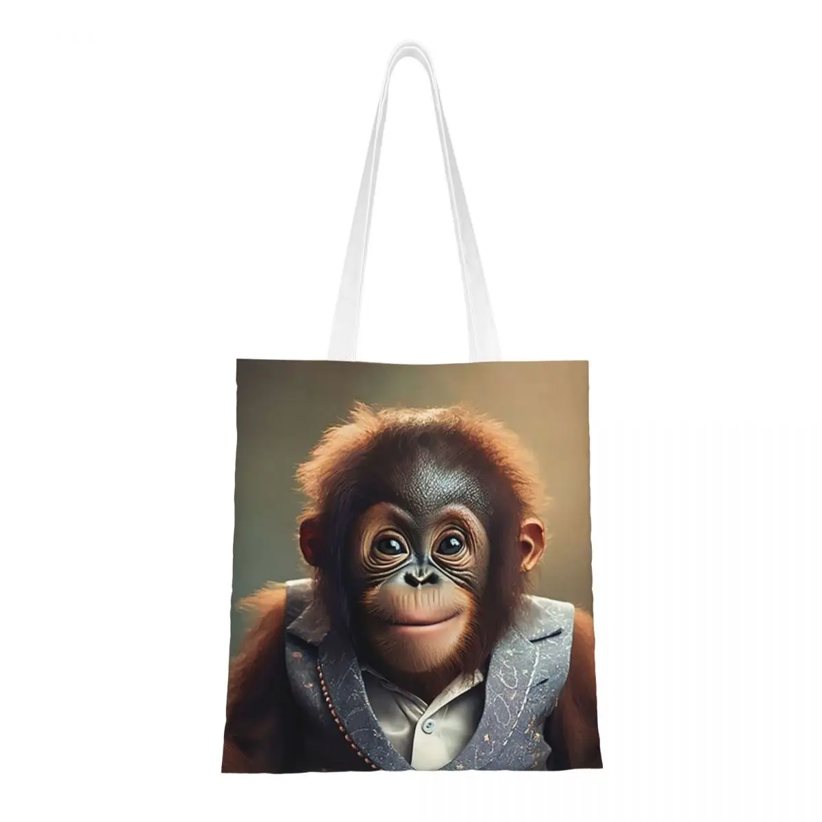 Orangutan Dressed Cute Animals Shopping Bags Girls Canvas The Tote Bag Folding Women Shoulder Tote Travel Handbag