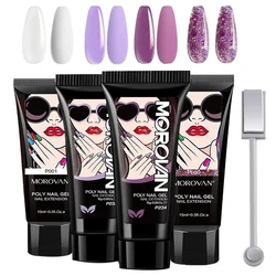 Poly Nail Gel Kit 4 Colors 15g Poly Nail Gel Kit Glitter Clear Poly Nail Gel Cat Eye Nail with Magnetic Pen Poly Nail Gel Colors