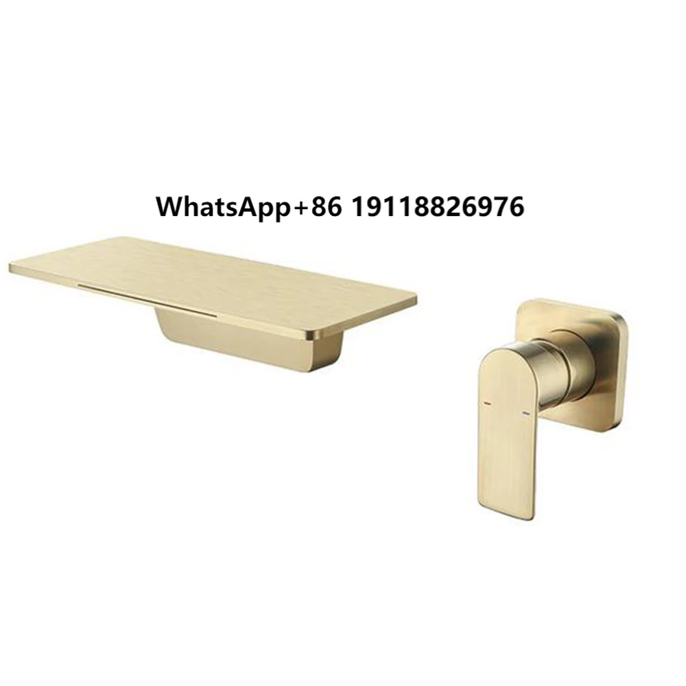 

Hot Sale Brushed Gold Bathroom Wall Installation Brass Black Waterfall Water Tap Single Handle Faucet Widespread Basin Faucet