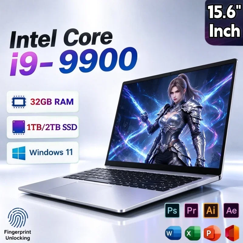 Intel I9 9900 15.6 Inch Laptop Windows11 32GB RAM 2TB SSD Fingerprint Unlock Notebook For Business Office And Entertainment