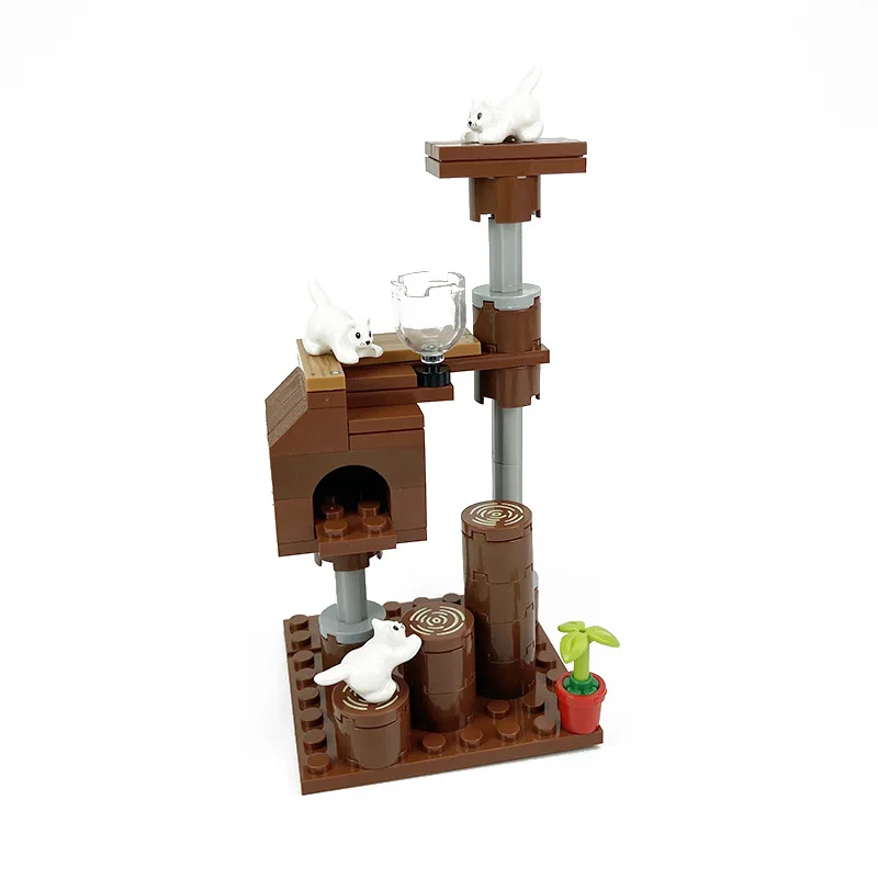 Bloques de construcción creativos para niños, marco de escalada de gato MOC, casa de gato, nido, Marco para gatear, regalo de cumpleaños, juguetes de regalo DIY