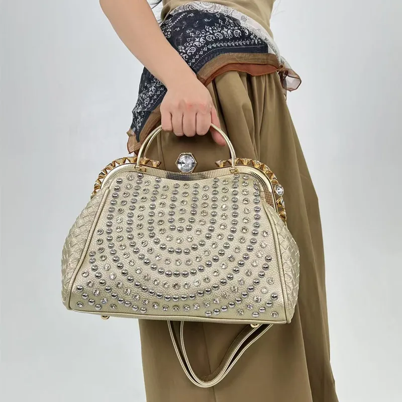

2025 New Luxury Fashion Diamonds Women Handbags Weave Leather Ladies Dinner Evening Bag Elegant Shoulder Messenger Bags