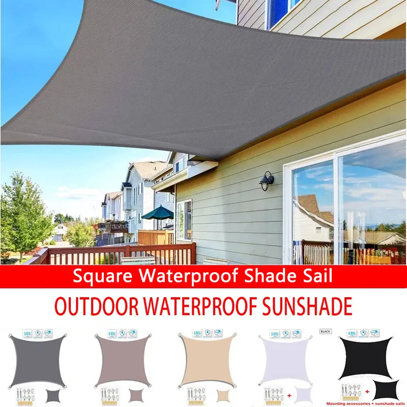 

420D Square Waterproof Polyester Shade Sail Garden Terrace Canopy Swimming Pool Sun Shades Canvas Camping Awning