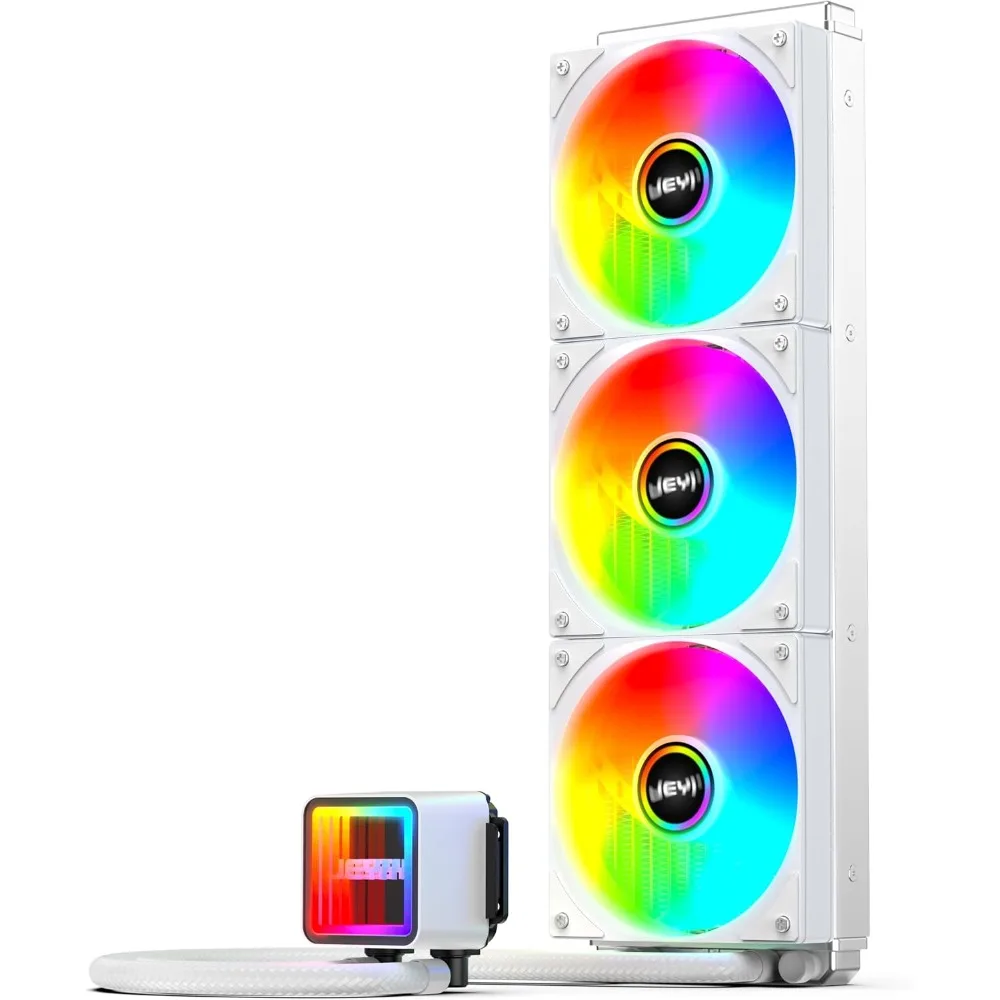 

360-мм AIO-система жидкостного охлаждения процессора белого цвета с эффектом бесконечного зеркала и PWM-помпой для AMD AM5 AM4 Intel LGA1851 LGA1700