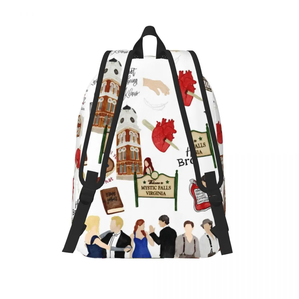 Mochila de dibujos animados The Vampire Diaries para hombres, mujeres, adolescentes, escuela secundaria, mochila de negocios, serie de TV, bolsas de lona para ordenador portátil con bolsillo