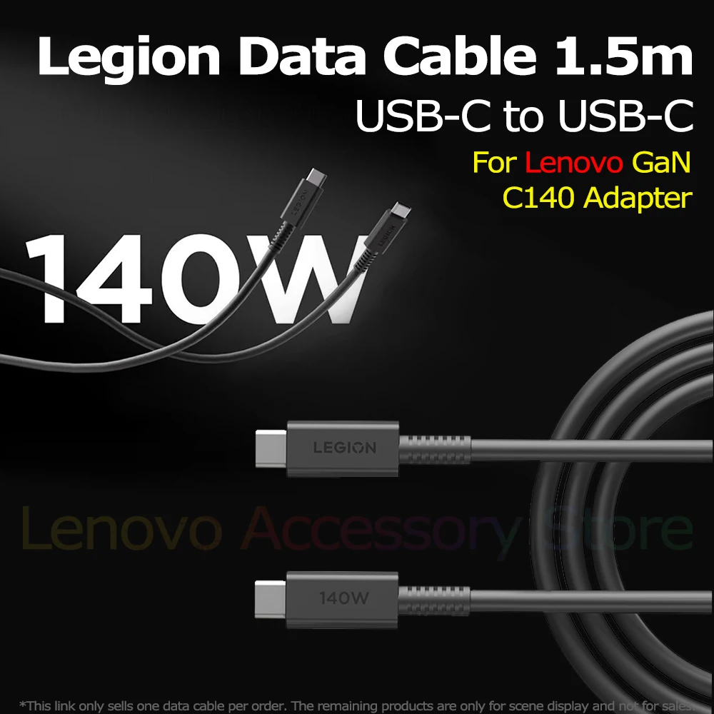 

Lenovo Original Legion USBC to USB-C Data Cable For Lenovo GaN C140 Adapter 140W 1.5m E-MARK Chip Fast Charging Safety Detection