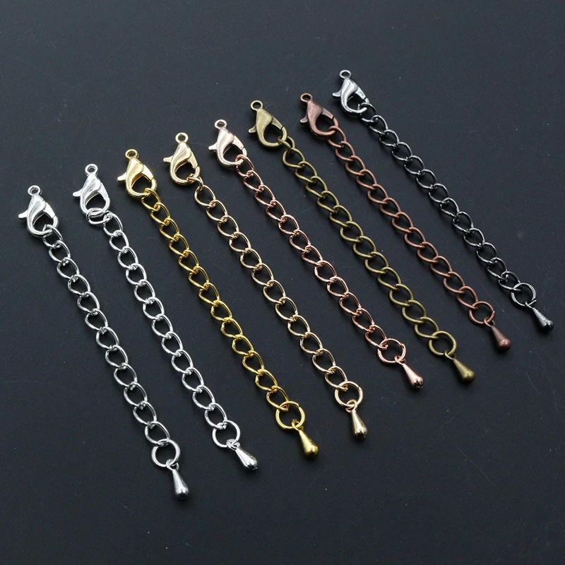 10pcs 50 70mm Gold Silver Plated Extended Extension Tail Chain Lobster Clasps Connector For DIY Necklace Jewelry Making Findings