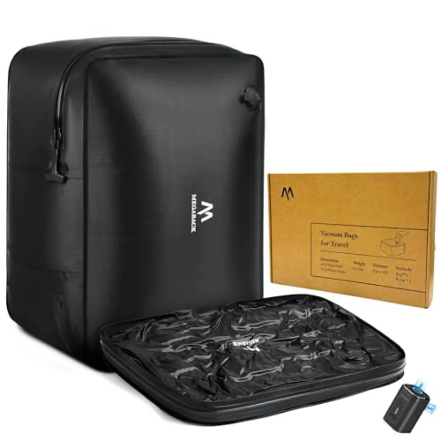 

Vacuum Bags for Travel with Pump, Reusable Compression Bags, IP68 Waterproof Nylon, Black, Top-Open Design, Fits 20/24/28 Inch