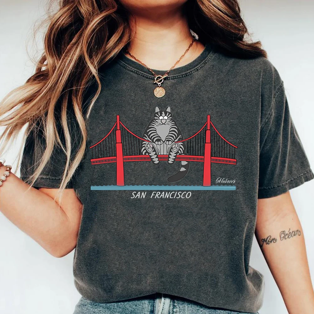Project Hail Mary Shirt Ryan Gosling B Kliban Cat San Francisco Bridge Pattern T-shirt Science Fiction Fans Jazz Hand Men's Top