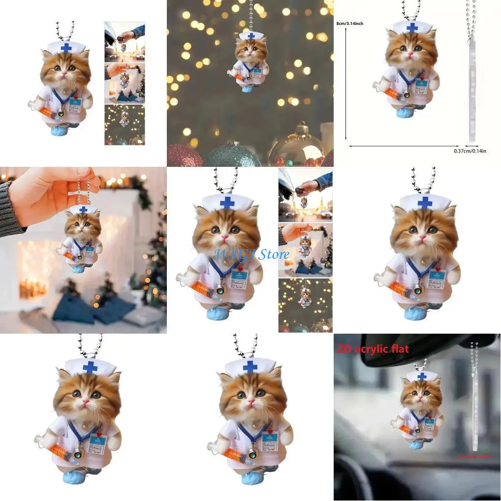 

37JE Nurse Feline Design Acrylic Vehicle Hanging Decoration Piece For Christmas Tree