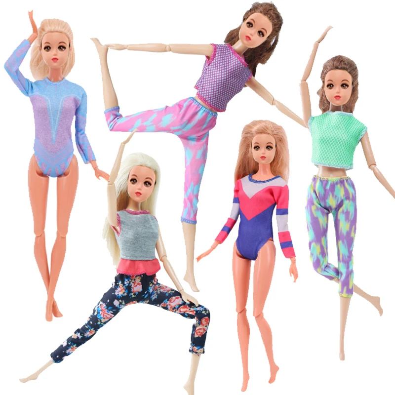 5 Sets Pack Handmade Fashion Doll Clothes 3 Yoga Outfits 2 Gym Suits Clothing for 11.5in/30cm Female Dolls Sport Wear DIY Toys