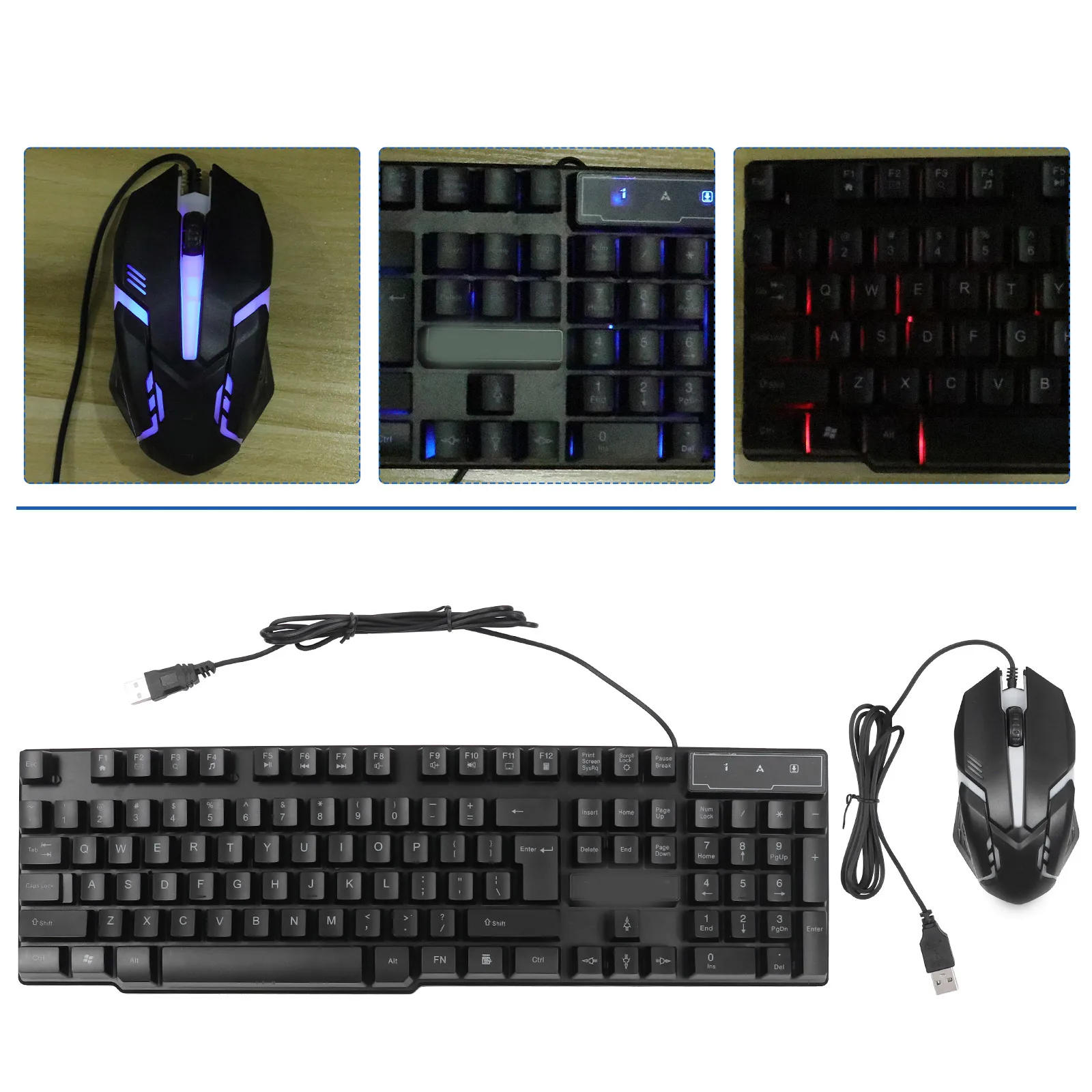 

1 set 1 Set Colorful Luminous Keycaps Ergonomic Keyboard Mouse Combo Gaming Office Computer Accessories Usb Compatible Kit