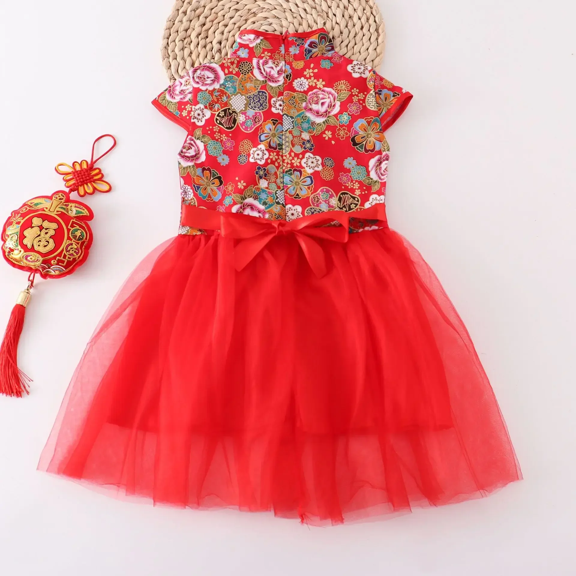 Rotes Sommerkleid für Kinder, Qipao, chinesische Mode, Performance-Cheongsam, Netzstoff, Prinzessinnenkleider, Tanzkleidung für Kinder, Vestidos – Detail 36