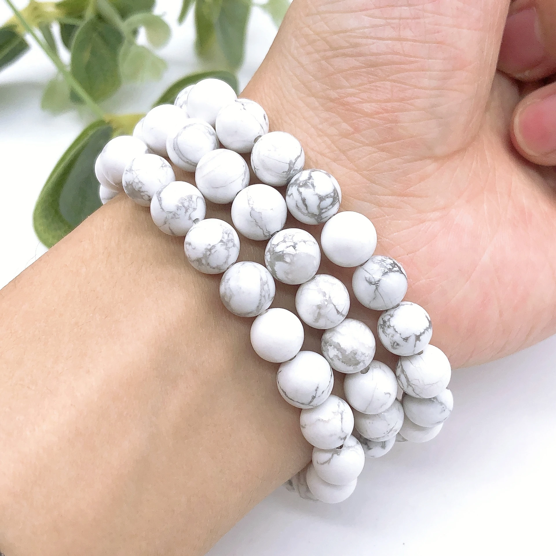 Natural White Howlite Beaded Bracelet Rock Crystal Stone Reiki Healing Beads Fashion Men Women Bangles Yoga Jewelry Gift Coup