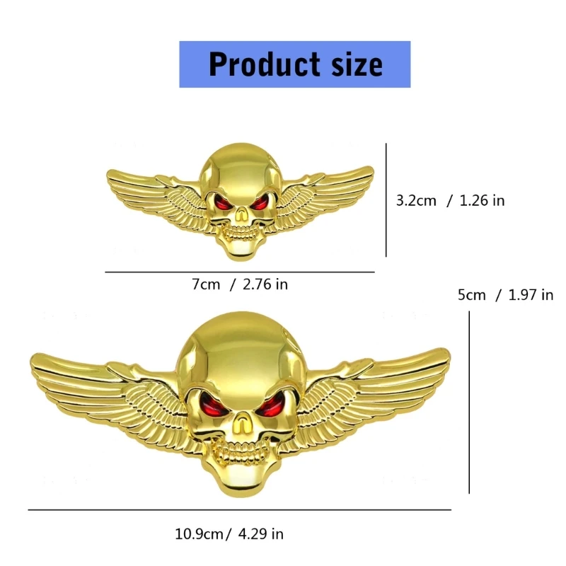3D Skeleton Skull Wing Emblems Metal Badge Car Badge Sticker Car Grill Body Trunk Fenders Badge Sticker Decal