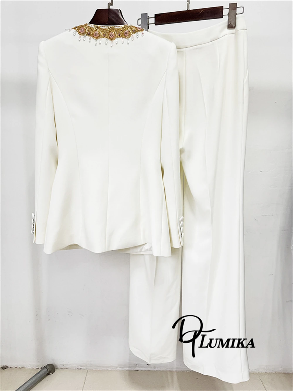 فاخر مطرز 2 قطعة دعوى المرأة سستة إغلاق اللؤلؤ سليم المناسب المرأة بزات رسمية مهرجان الزفاف حفلة موسيقية الزي #5