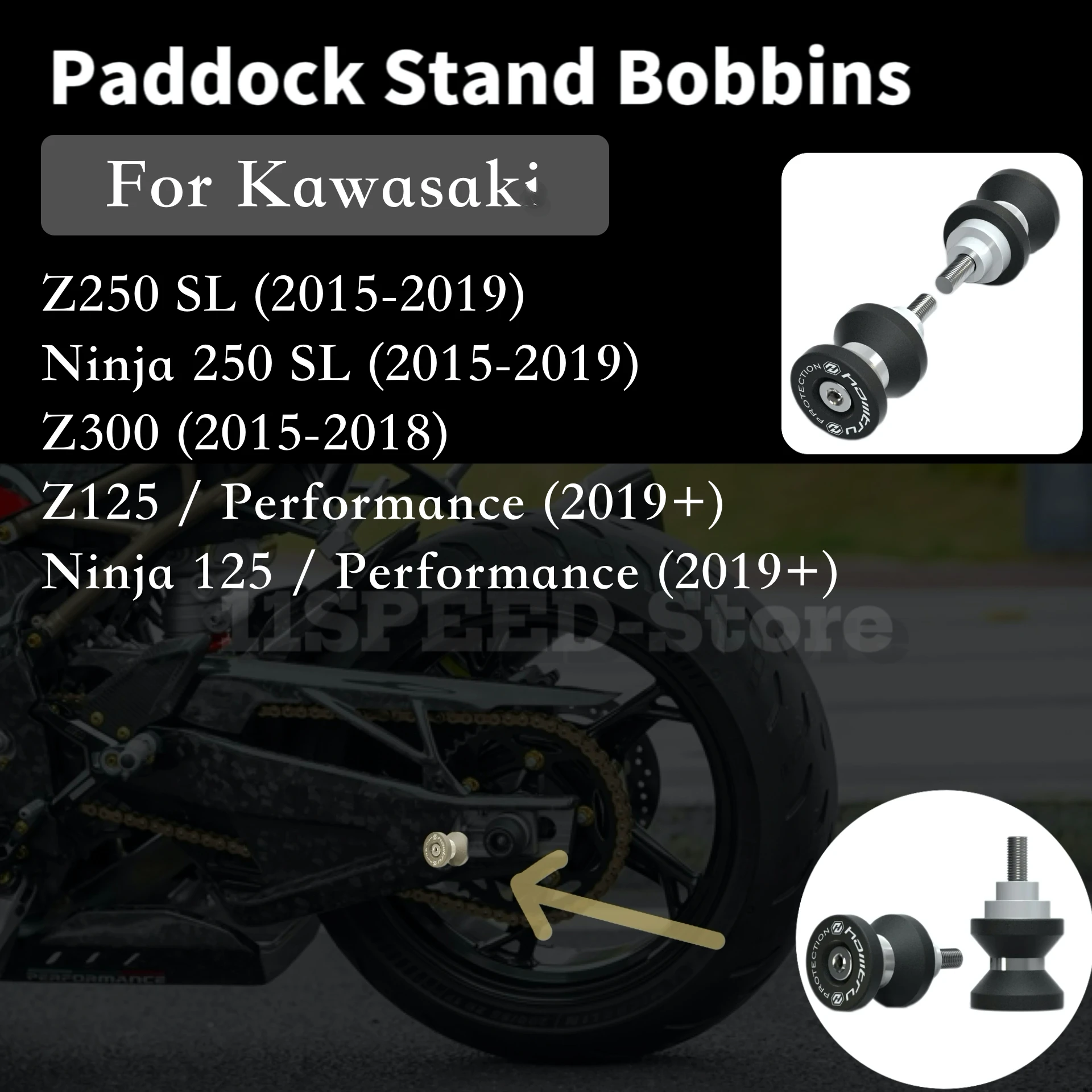 Paddock Stand Bobbins For Kawasaki Ninja125 Ninja250 Z125 Z250 Z300 2015-2019+ motorcycle accessories for protection