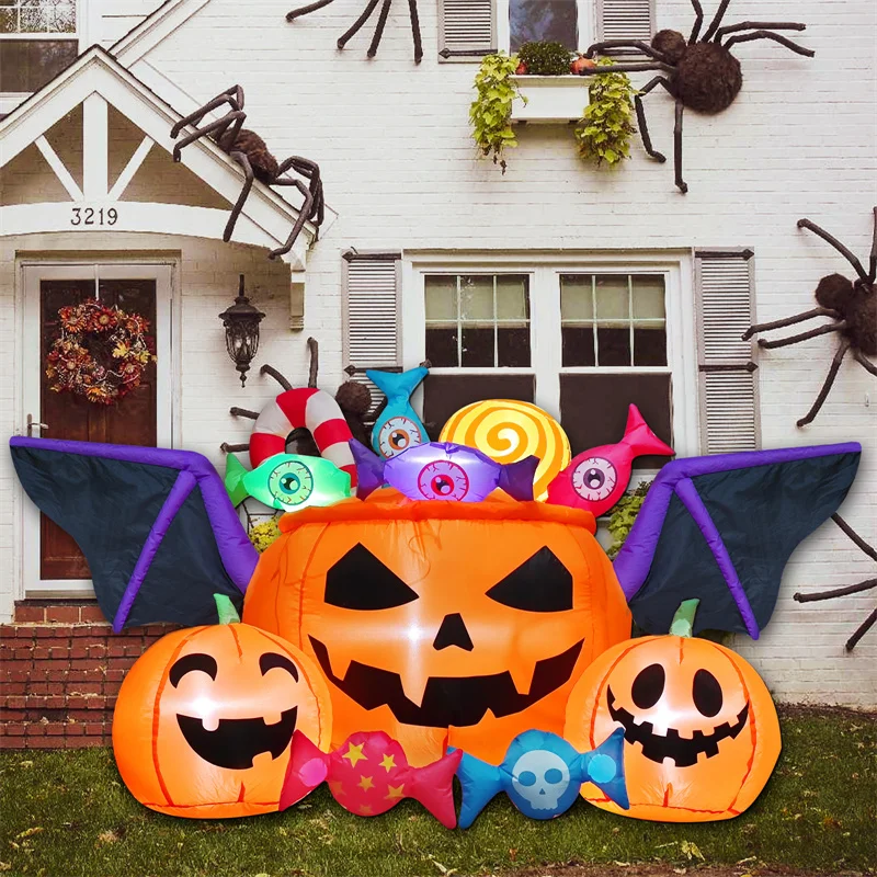 

Halloween Inflatable Pumpkin Bat Decoration Built-in LED Light Halloween Party Outdoor Garden Courtyard Inflatable Ornaments