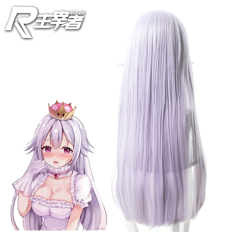 أنيمي Booette شعر مستعار تأثيري الملكة Boo Bowsette Boosette أبيض طويل 80 شعر مستعار للعب دور حفلة الهالوين كرنفال