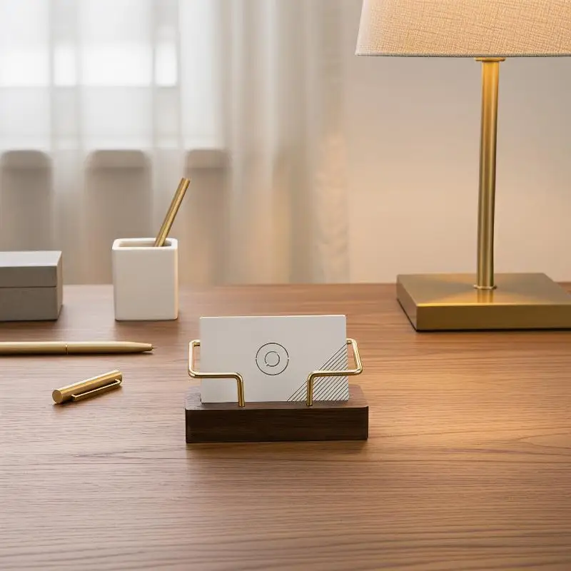 Classic Wood Business Card Stand for Professional Desk Presentations