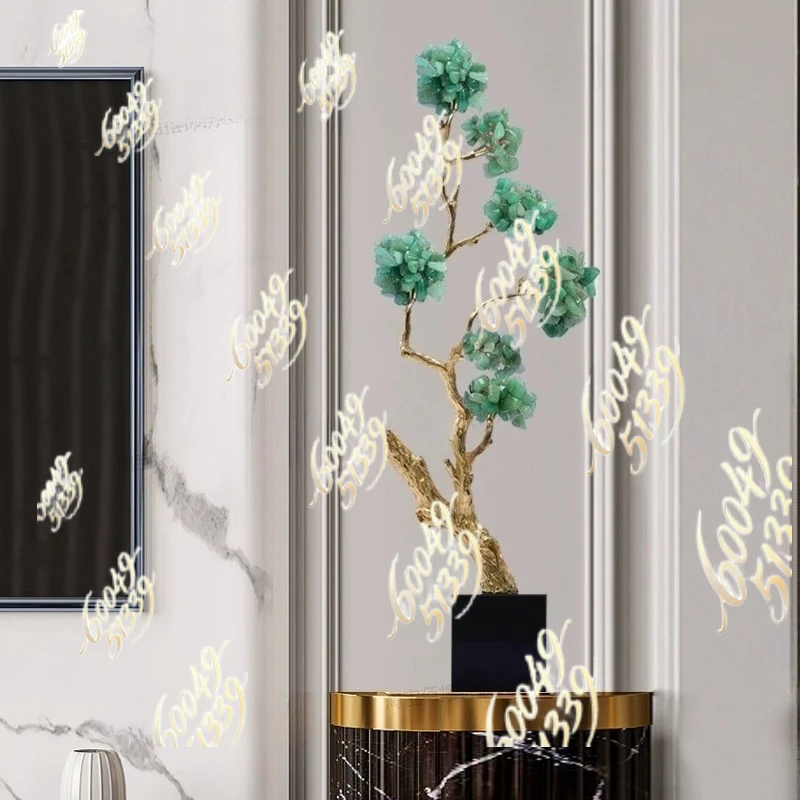 Handcrafted Crystal Money Tree with Artificial Welcome Pine, Home Decor for Entryway & Living Room TV Cabinet