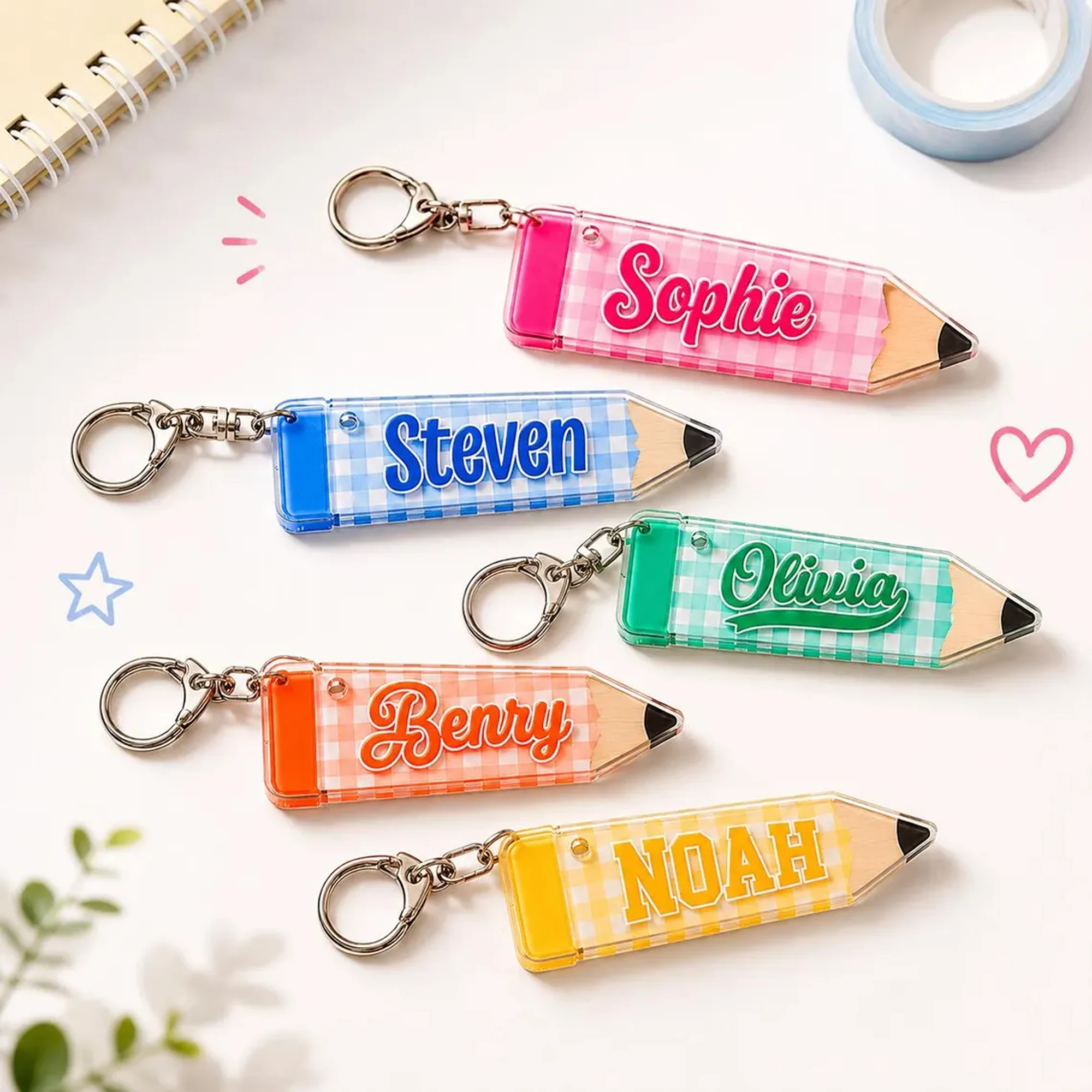 Personalized Pencil Name Keychain, Custom Acrylic Backpack Tag, Custom Name Tag, Back-To-School Gift, First Day of School Gift, Personalized Tag, School Opening Gift, Classmate Gift