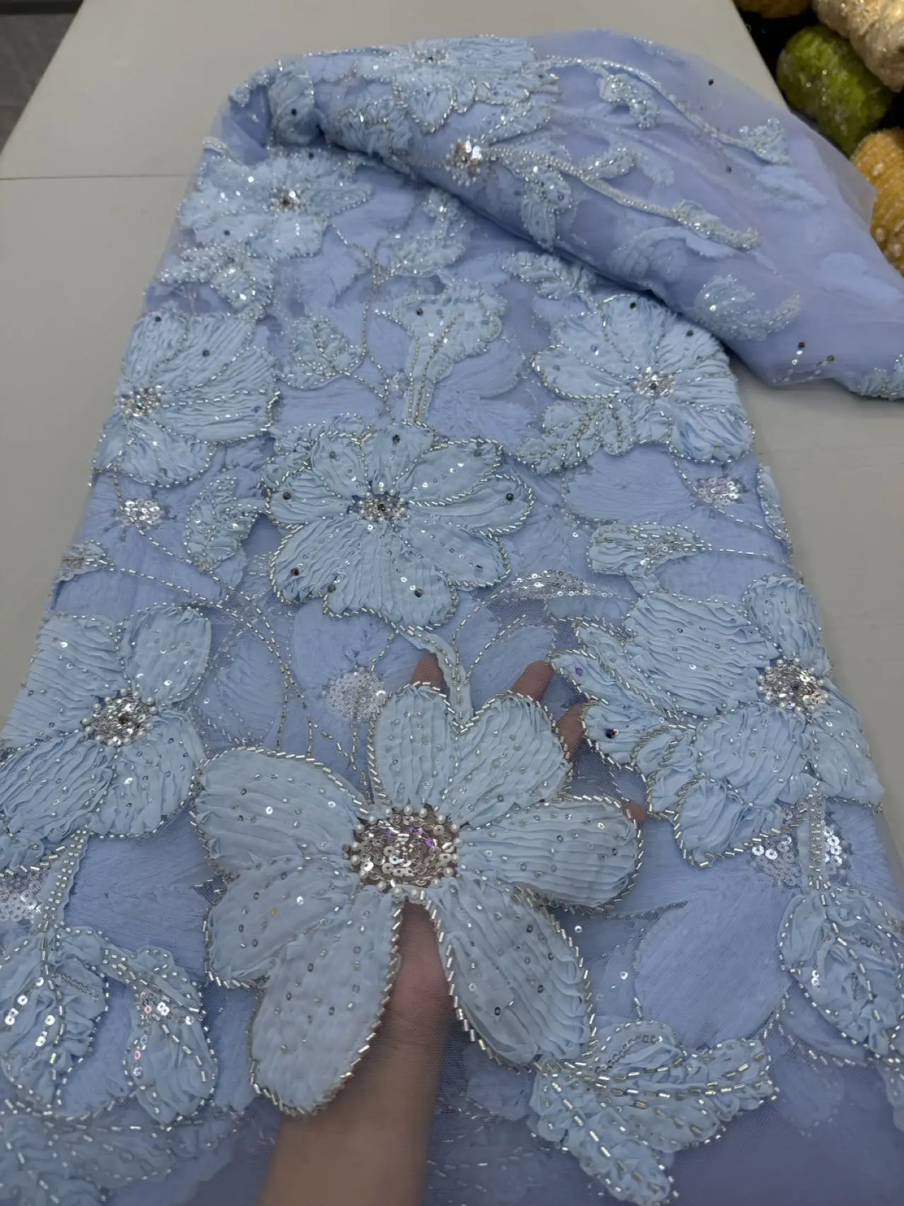 

Африканская нигерийская новинка 2023 года, высокое качество с тюлем, кружевная ткань, платья с блестками, гипюровая вышивка, 5 ярдов, JY479