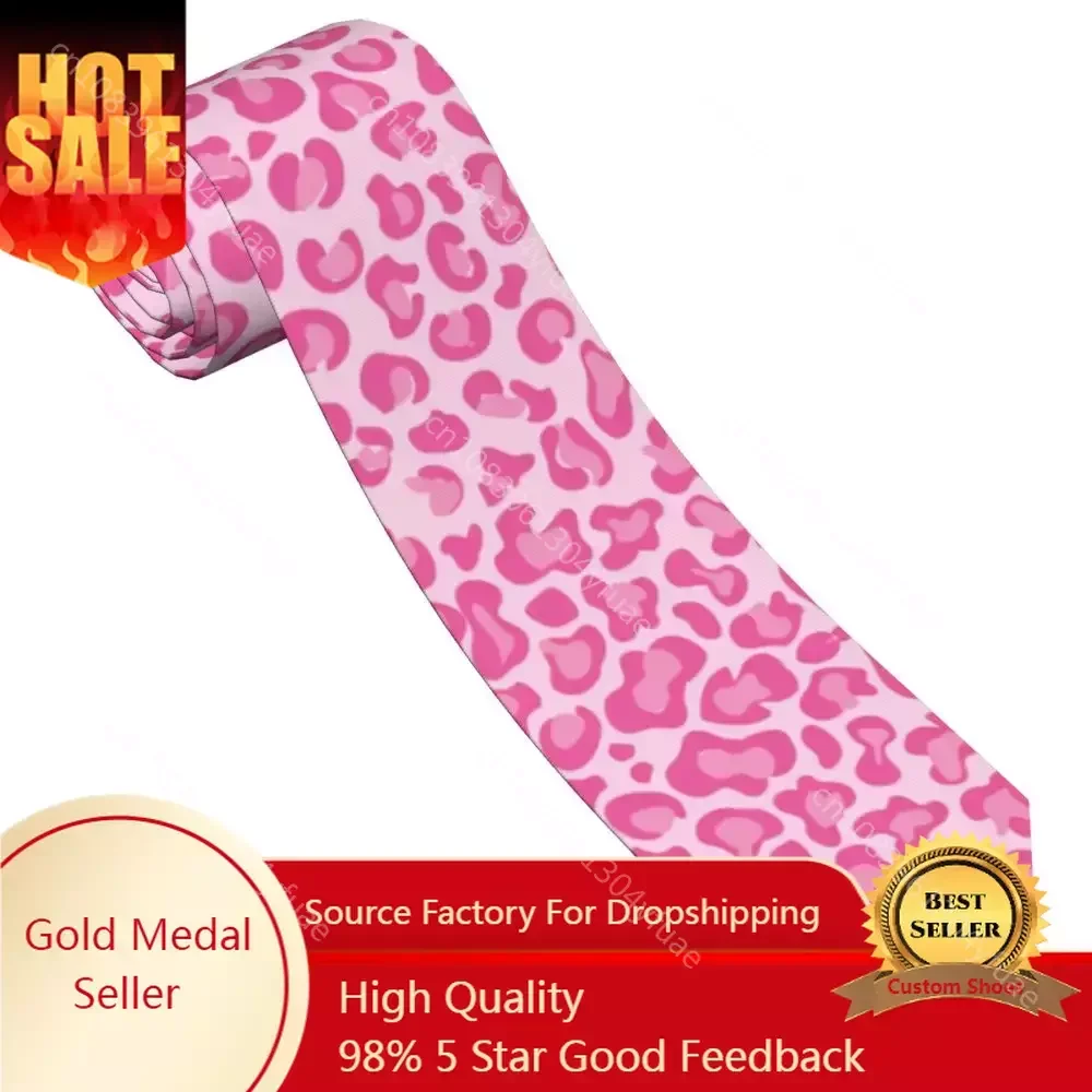 Pink Leopard Print Neckties Unisex Polyester 8 cm Cheetah Animal Cool Cats Neck Tie for Men Casual Shirt Accessories