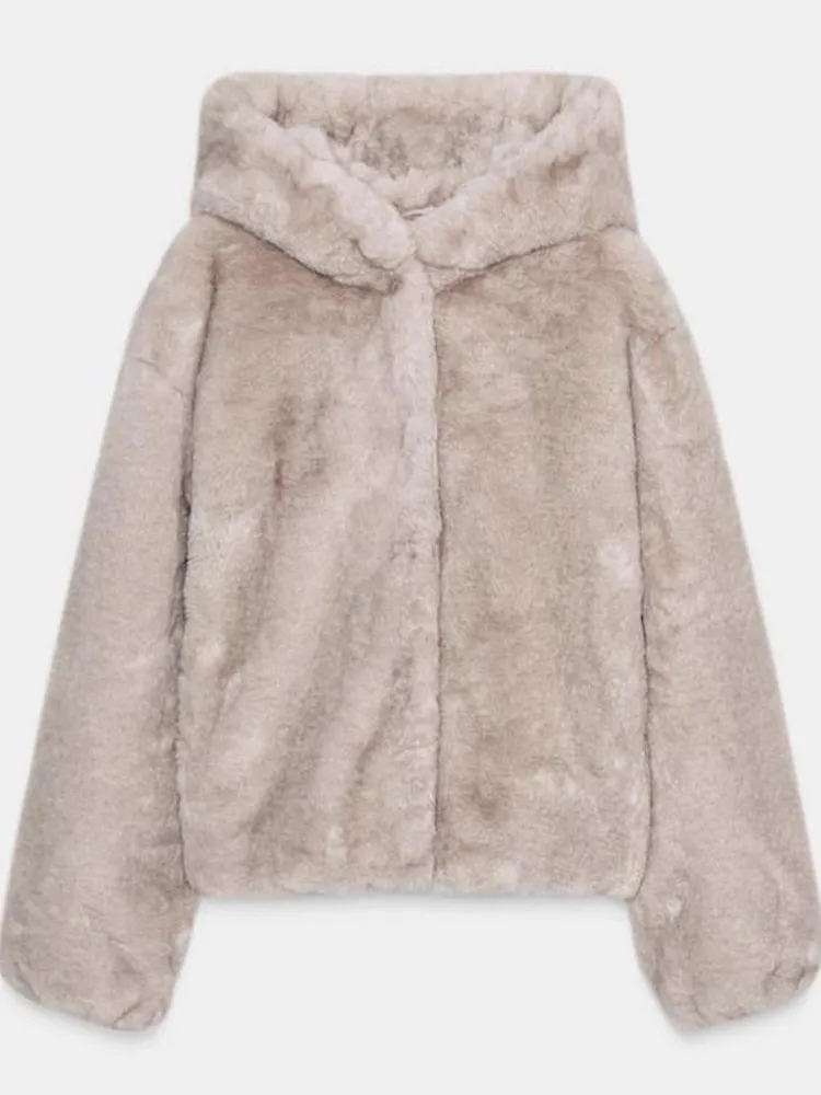 شتاء جديد وصول المرأة طويلة Sve مقنعين Thiened الفراء الاصطناعي Jaet ort عارضة Sle البوليستر الألياف معطف دافئ