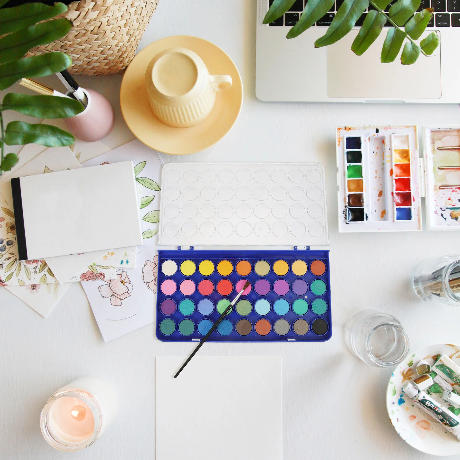 

1Set Watercolor Paint Kit Portable Travel Drawing Palette Bright Vivid Pigments Quick for DIY Painting and Sketching