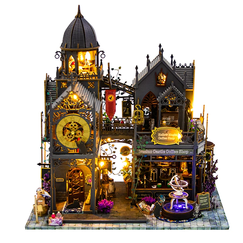 DIY Wooden Huoluo Castle Cottage Figurines Miniatures Kits Assembled Houses Casa for Friends Birthday Gifts Home Decor Crafts