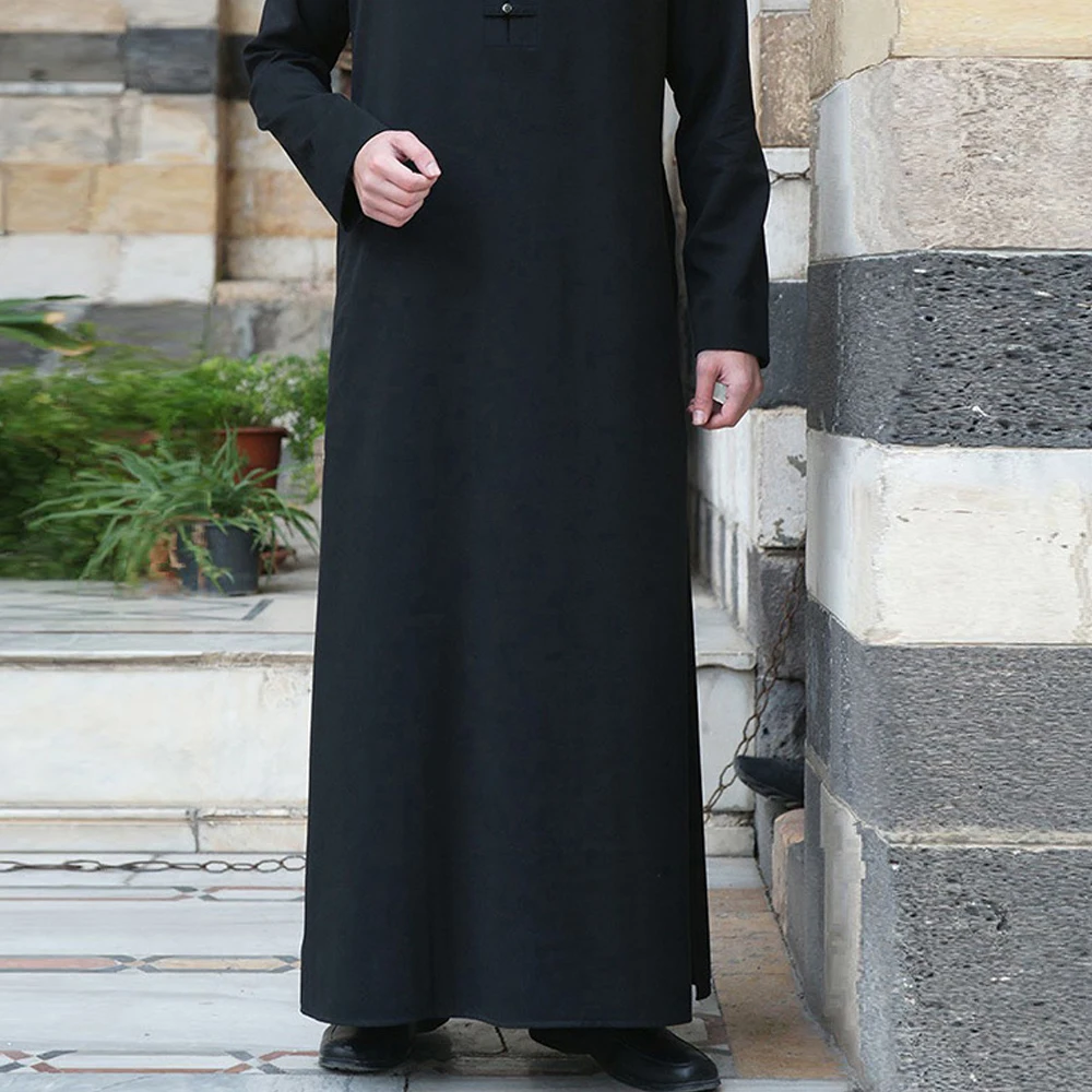 Men Jubba Thobe Saudi Arabia Islamic Clothing Black Long Sleeve Abaya Muslim Fashion Kaftan Oversized Casual Men Kaftan