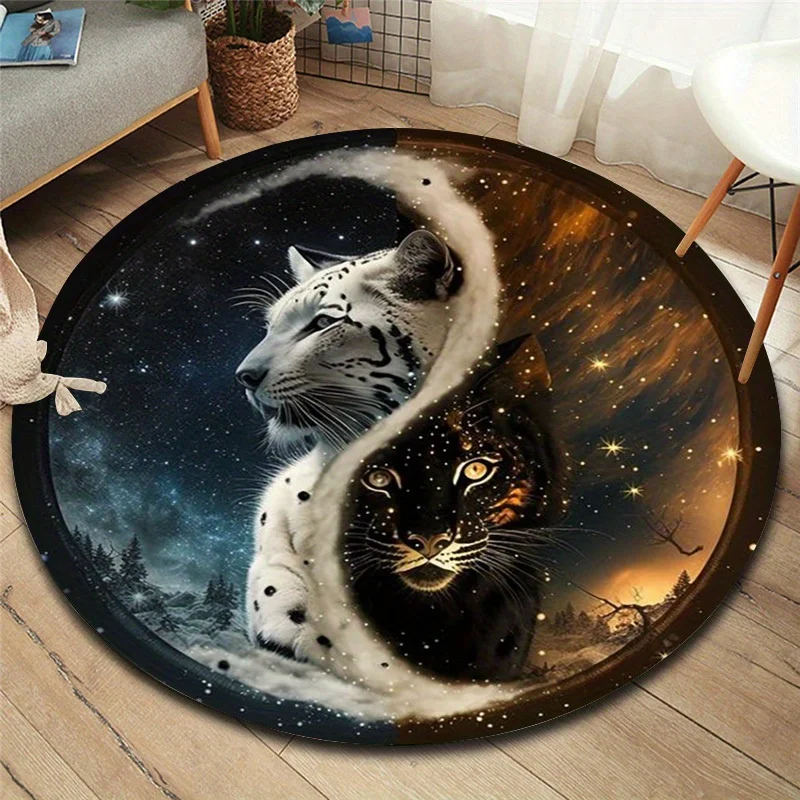 

1 шт. круглый ковер с леопардовым принтом — яркий животный узор с нескользящей подложкой, идеально подходит для гостиной, спальни, стула, дома, офиса