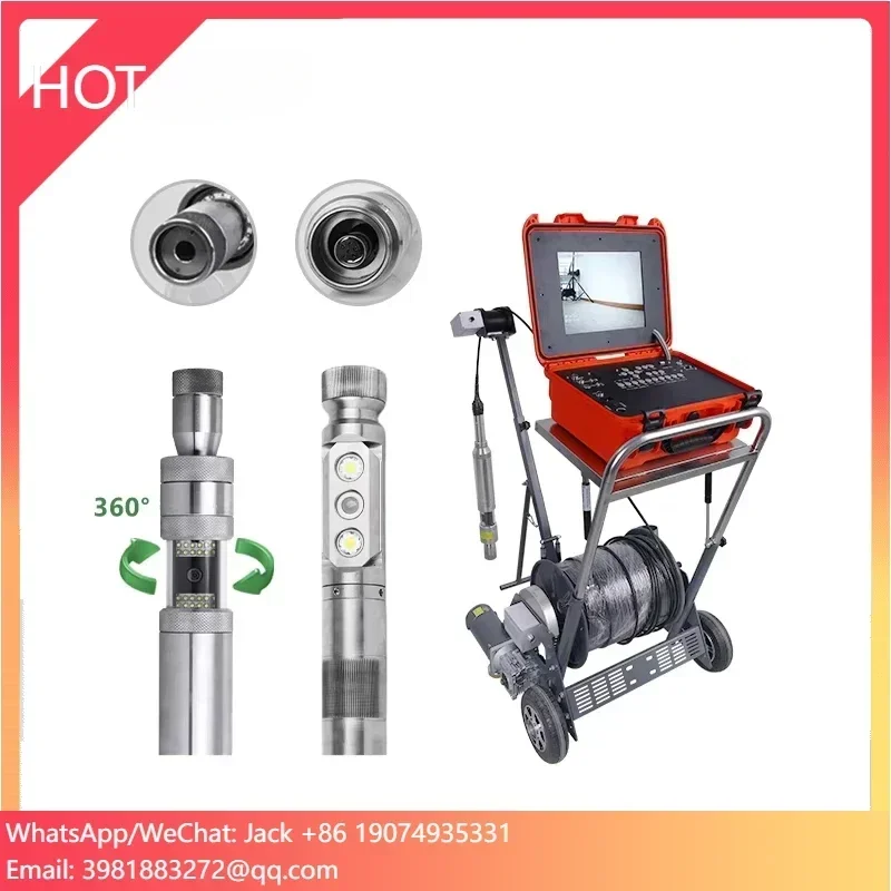 50M Camera With Led and Side View Focus Adjustable 55mm+73mm Dual Downhole Camera Electric Winch