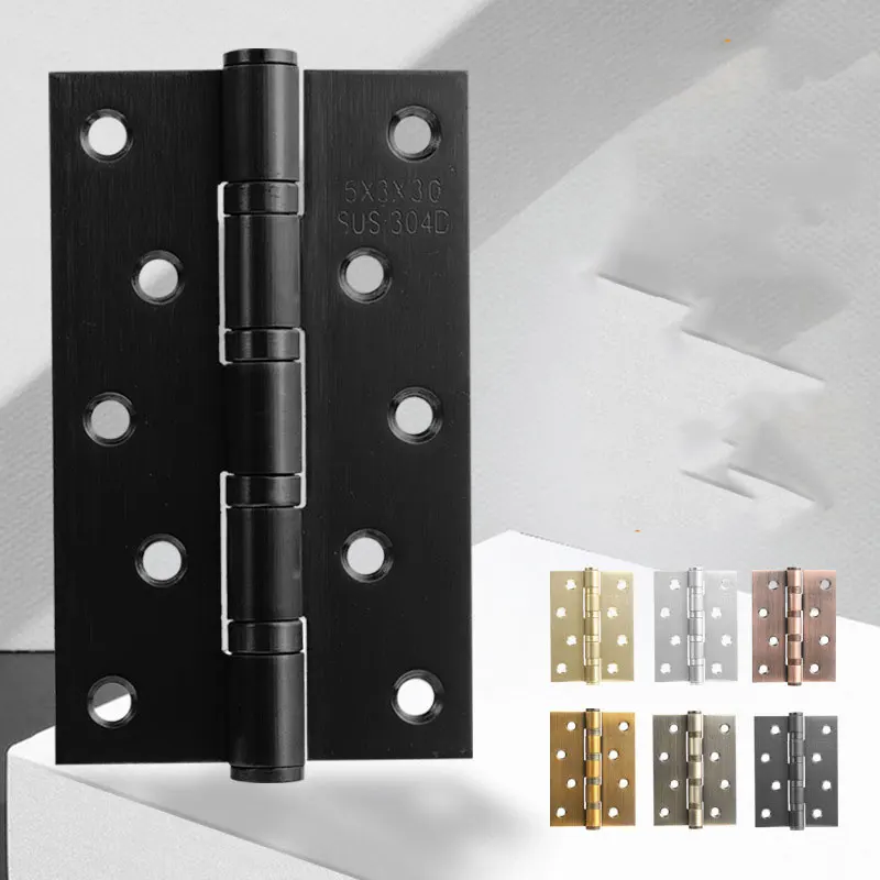 

1pc Black Wooden Door Mute Hinge3mm Stainless Steel Hinges Door Gemel Heavy Doors Furniture Hardware 4 or 5 Inch for Option
