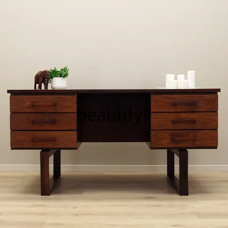 

Asmt56 Solid wood desk retro Nordic, rose wood color, writing desk, desk