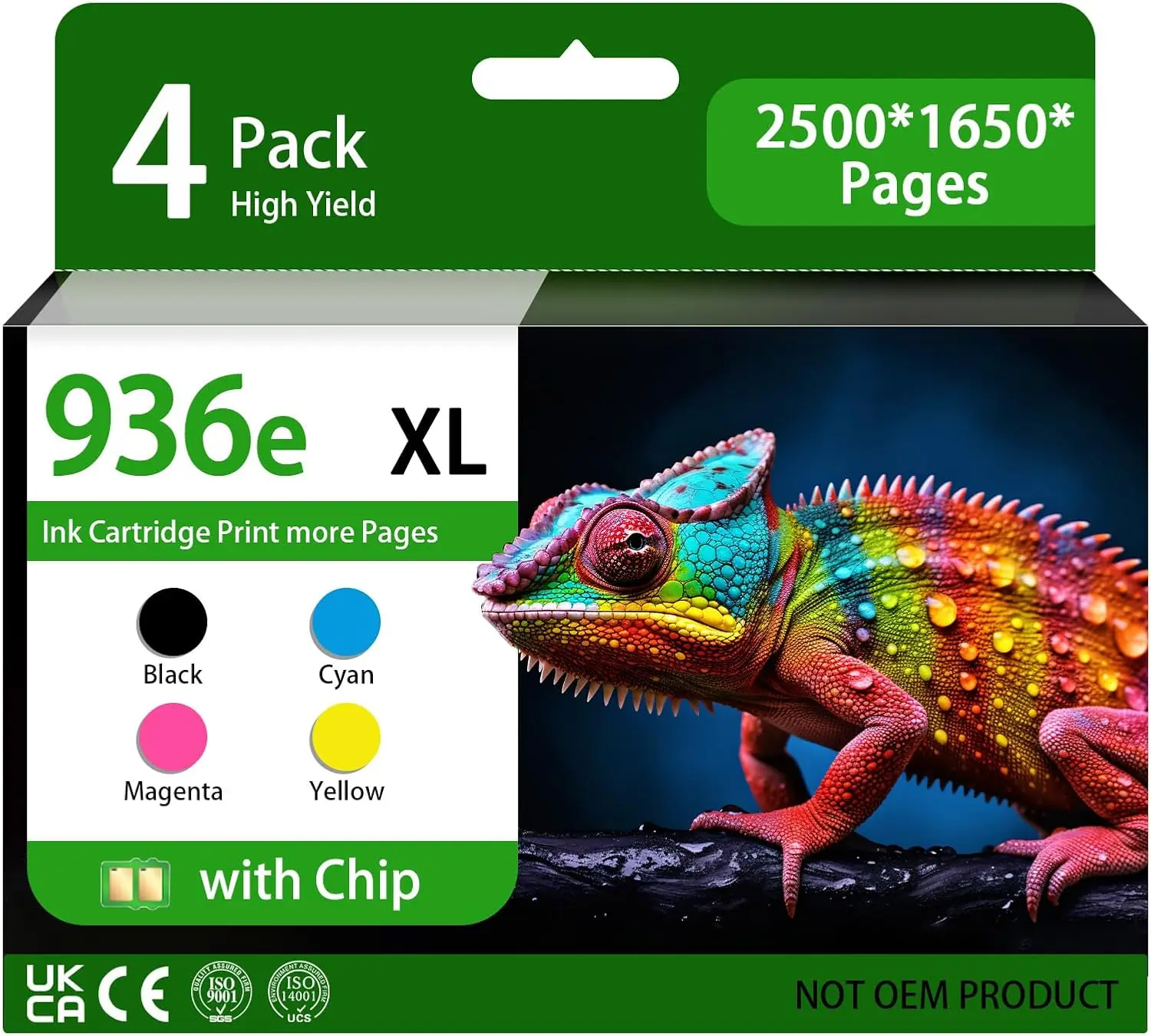 High Yield Ink Cartridges with Chip (4-Pack, Black/Cyan/Magenta/Yellow), Compatible Replacement for HP 936, Works with OfficeJet Pro 9110b 9117b 9120b 9130b 9120 9122 9123 9125 9130 9720 9730 Printers